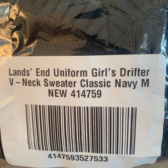 NWT LANDS' END UNIFORM GIRL'S DRIFTER V-NECK SWEATER CLASSIC NAVY MEDIUM (10-12) - Picture 8 of 9